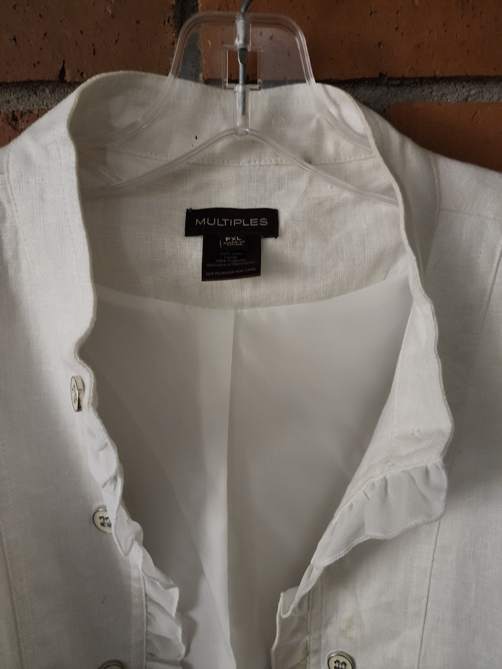 Multiples White Ruffled Linen Blazer - Picture 5 of 9